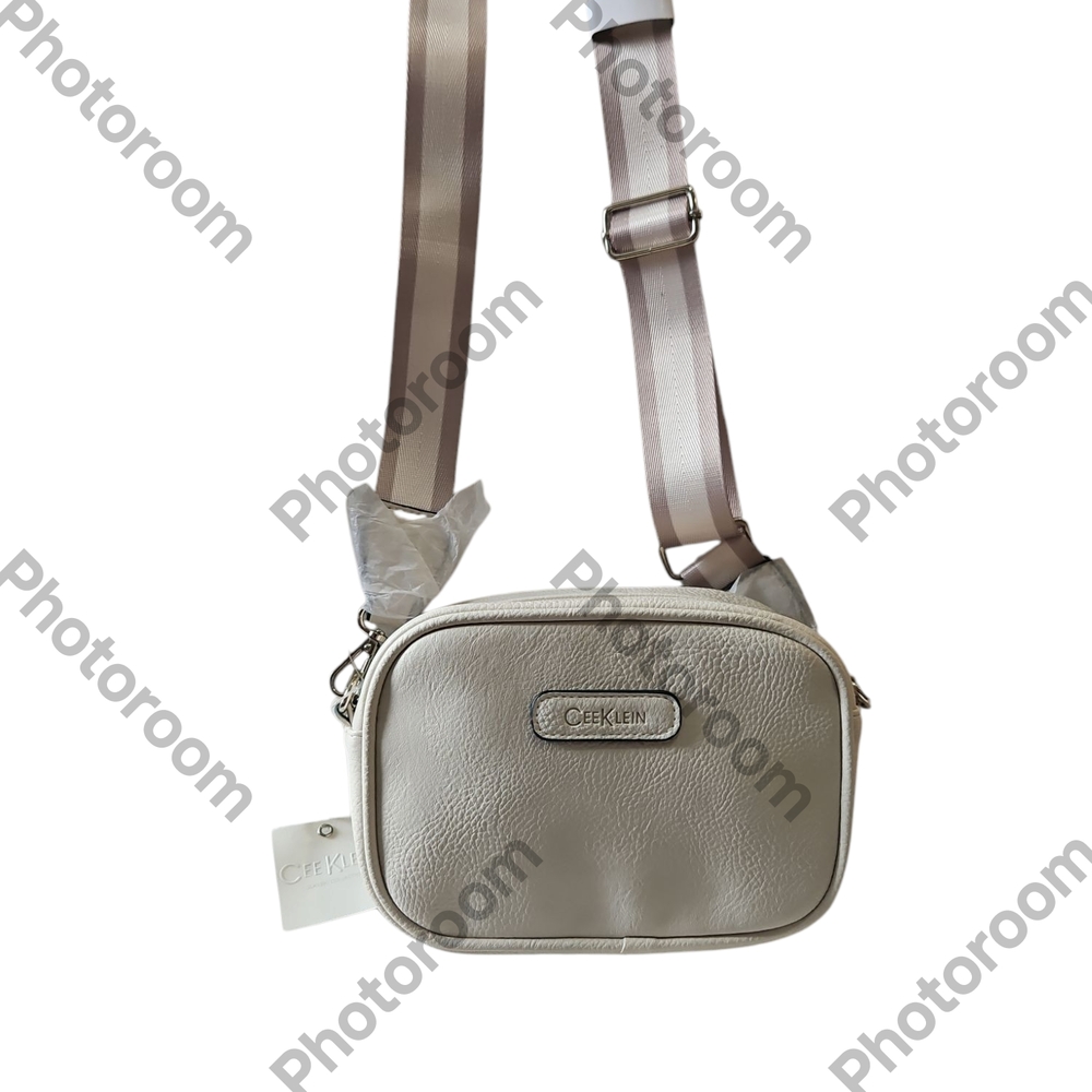 CEEKLEIN Woman Rectangle White PVC Crossbody Bag with Adjustable Strap